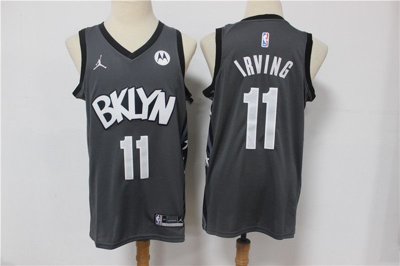 Men Brooklyn Nets #11 Irving Grey With Jordan logo 2021 Game NBA Jersey